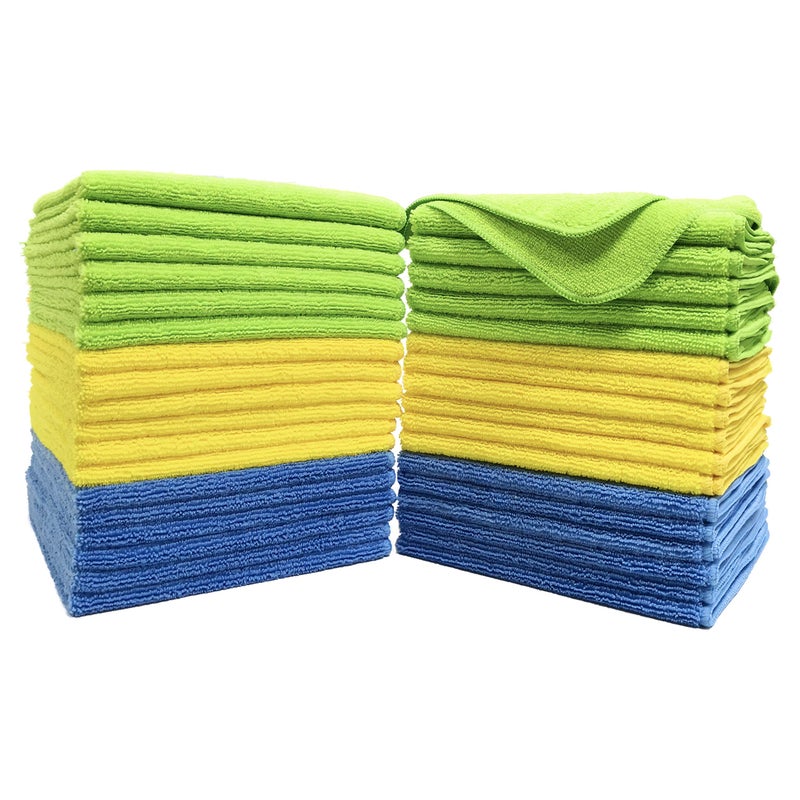 POLYTE Premium Microfiber Cleaning Towel,16x16 in 36 Pack (Blue,Green,Yellow) - Image 1